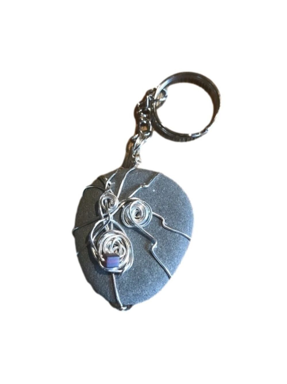 Handcrafted wire wrapped stone keychain